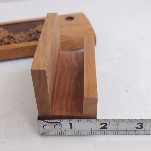 Vintage Laser Craft Engraved Walnut Envelope Card Pen Desk Holder Tree Floral - Picture 11 of 11